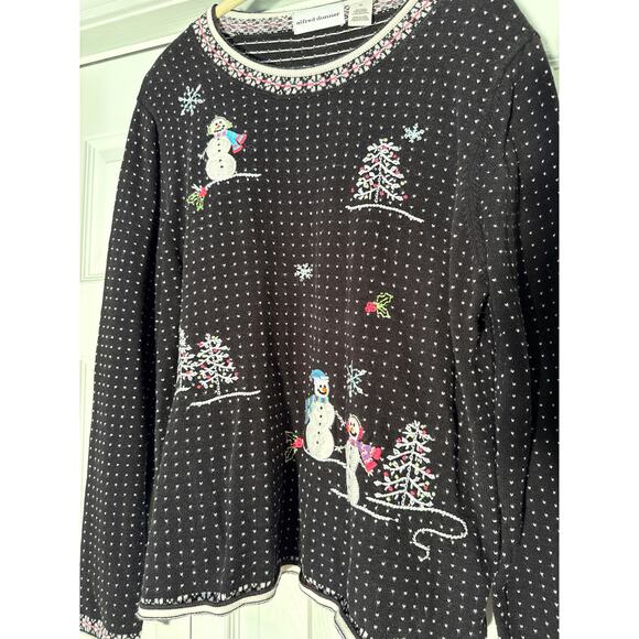 Alfred Dunner Black Snowman Sweater Polka Dots Sz XL - Picture 2 of 7